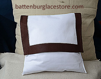 Envelope Pillow.12 inches. White with FRENCH ROAST border - Click Image to Close